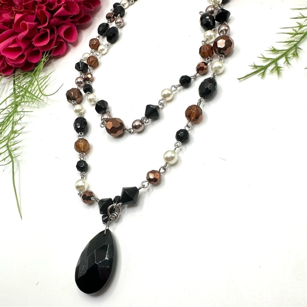 NEW⚜️GLASS Crystal & Pearl Beaded Necklace - Picture 3 of 7